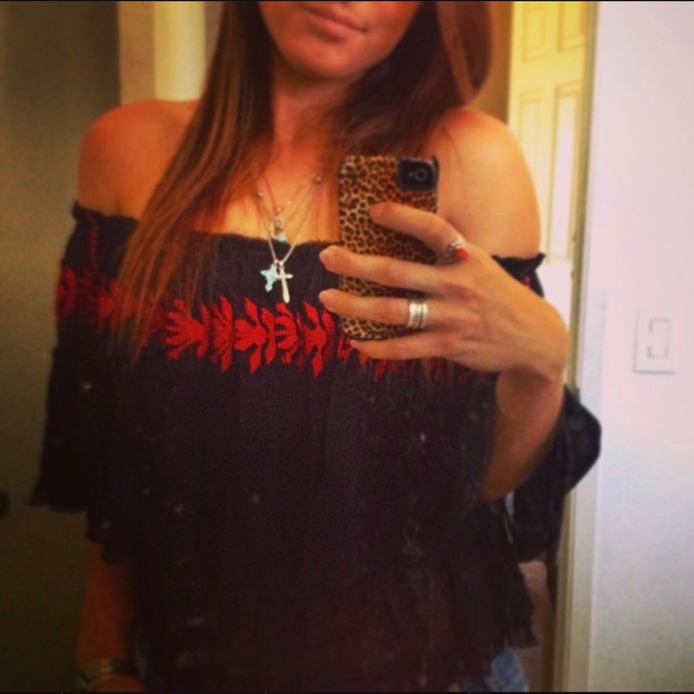 Free people lace and mesh over the shoulder top